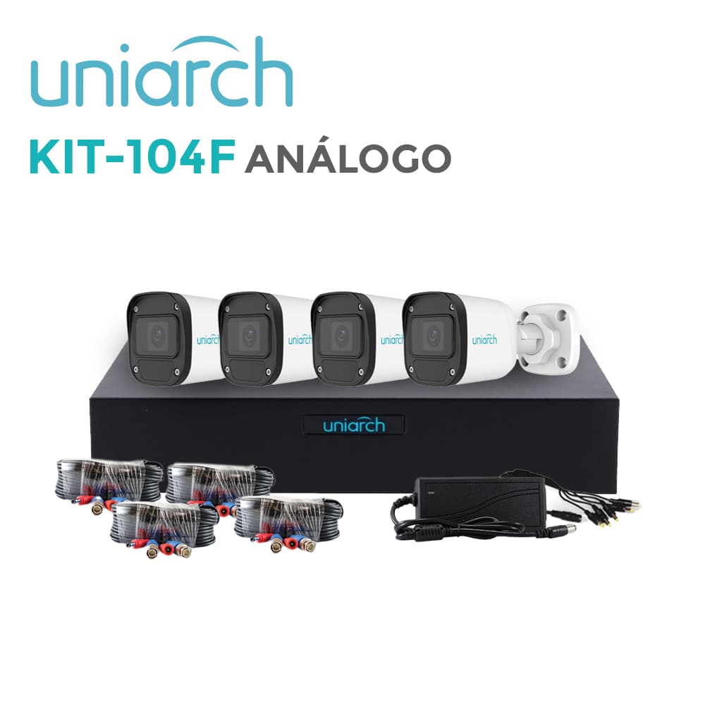 KIT 4X4 HD 2MP UNIARCH KIT-104F / 4CAMARAS-BULLET-UAC-B112-F28 /  2MP /  XVR-104F-4CH-ANALOGICOS-2CH-IP/  4CABLES-PREPONCHADOS-18 MTS /  1DISTRIBUIDOR-ENERGIA-4SALIDAS / FUENTE-12VDC - Miniatura 2