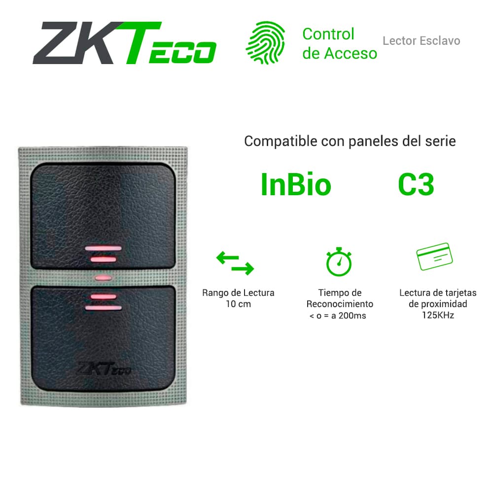 LECTOR PROXIMIDAD ZKTECO KR503E LECTOR ESCLAVO NECESITA CONECTARSE A UN PANEL COMPATIBLE CON PANELES C3 O INBIO O INBIOPRO LEE TARJETAS 125KHZ CONEXION WG - Miniatura 4