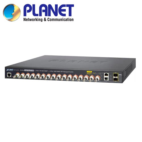 SWITCH POC ADMINISTRABLE / PLANET LRP-1622CS / 2 PUERTOS RJ45 10/100 MBPS / 2 FIBRA OPTICA SFP 100/1000 MBPS / 16 CANALES BNC HEMBRA / 440W DE CONSUMO / RECINTO DE METAL - Miniatura 2