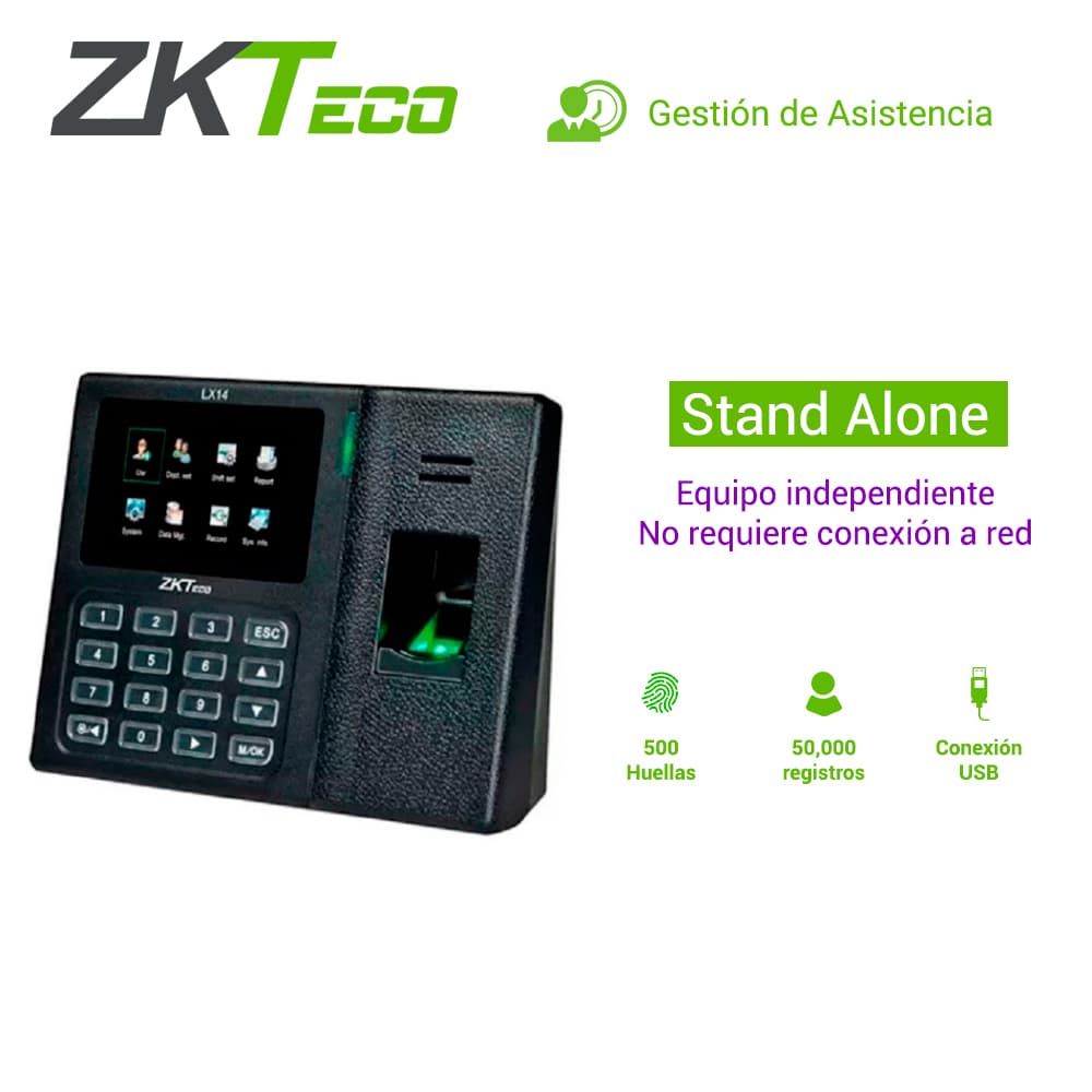 CONTROL DE ASISTENCIA CHECADOR AUTONOMO ZKTECO LX14 BIOMETRICO DE 500HUELLAS/500CONTRASEÑAS/50,000REGISTROS USBHOST/SSR-FORMATOEXCEL - Miniatura 4