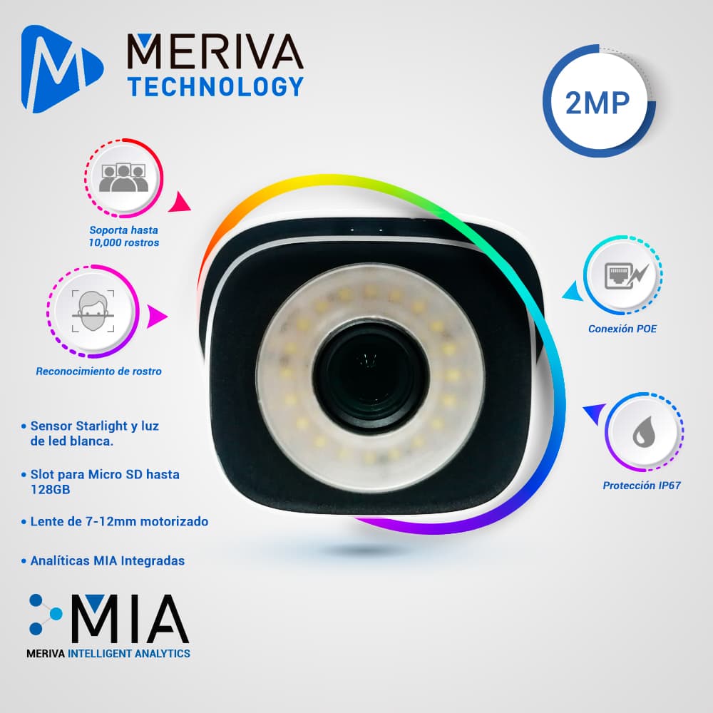 CAMARA IP BULLET MERIVA TECHNOLOGY MAFR-200 / 2MP / H.265+ / LENTE MOTORIZADO 7 - 22MM / 10M LED  / IP67 / METALICA / 12 VCD / POE / SOPORTA MICRO SD HASTA 256 GB (NO INCLUIDA) / 1 ENTRADA + 1 SALIDA DE AUDIO / 1 ENTRADA + 1 SALIDA DE ALARMA / MIA 2. - Miniatura 3