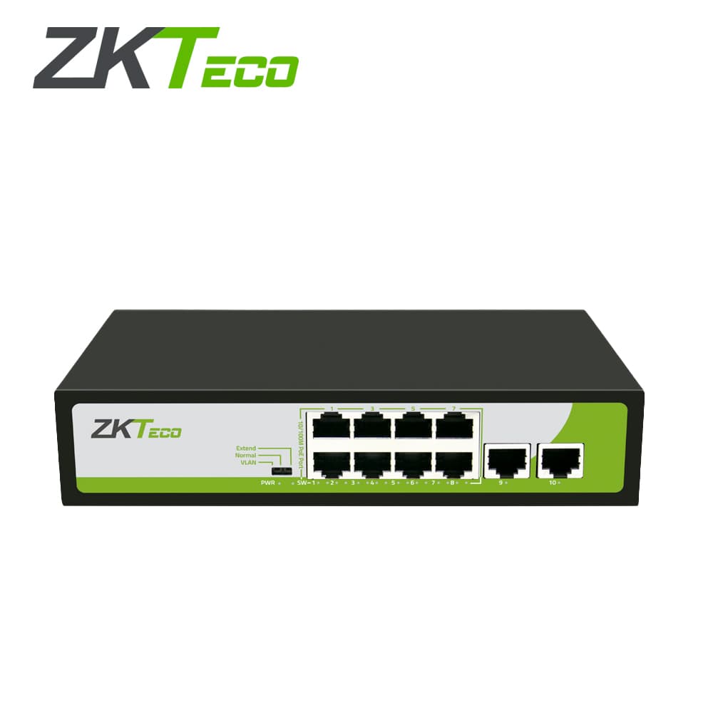 SWITCH ZKTECO PE082-120-C 8 PUERTOS RJ45 10/100 MBPS CON POE AF/AT + 2 PUERTO RJ45 100 MBPS NO ADMINISTRABLE ENERGIA TOTAL 150W COMPATIBLE CON CUALQUIER CAMARA IP POE SOPORTA HASTA 250 METROS DE DISTANCIA SOBRE UTP CAT6 - Miniatura 2