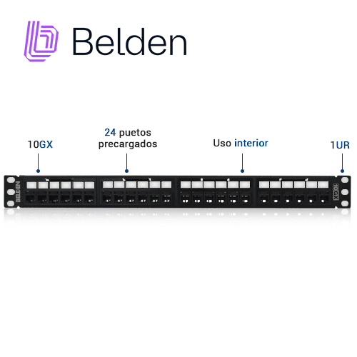 PATCH PANEL REVCONNECT CAT6A BELDEN RVAPPF1U24BK / NEGRO / 24 PUERTOS / 1UR / PRECARGADO / PIEZA - Miniatura 3