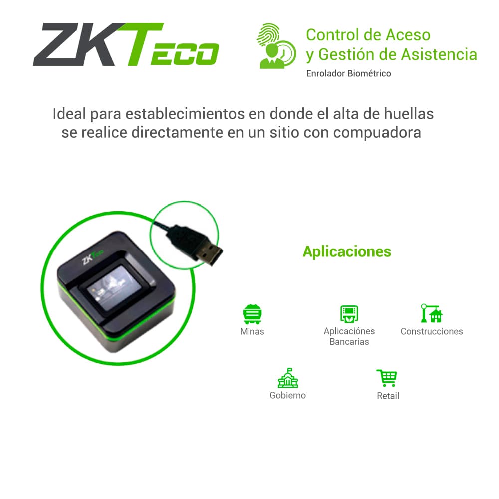 ENROLADOR BIOMETRICO USB ZKTECO SLK20R COMPATIBLE CON ZKBIO CVSECURITY, ZKBIO CVACCESS, BIOTIME PRO, REGISTRA HUELLAS CON TECNOLOGIA SILKID *SDK SIN COSTO* - Miniatura 5