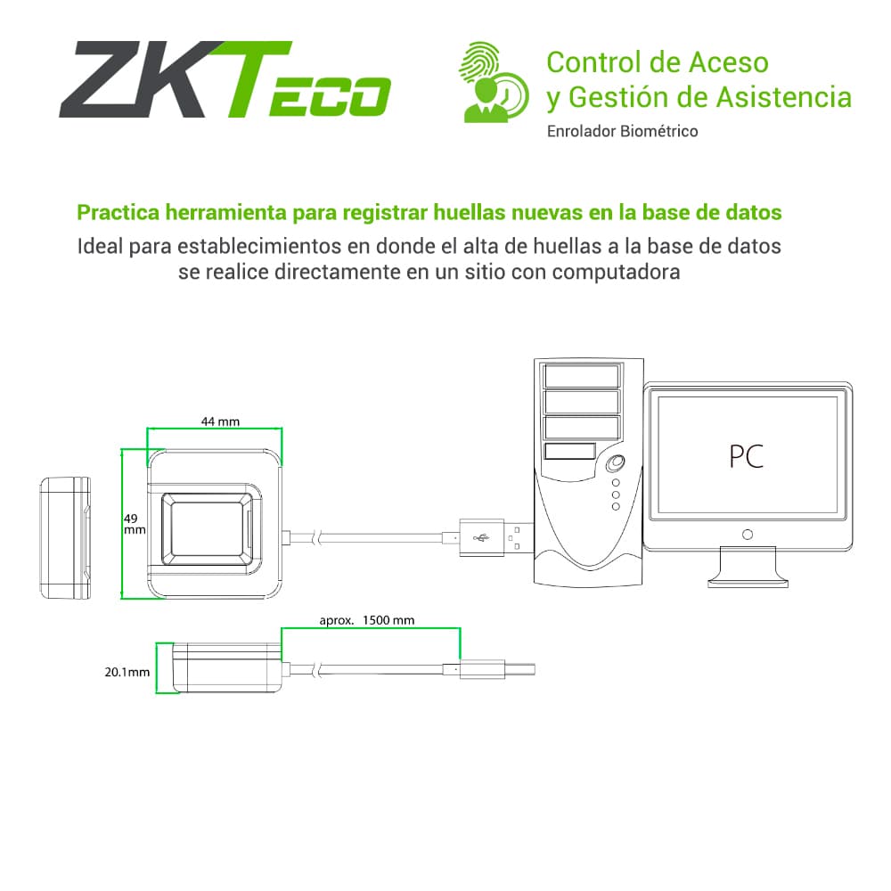 ENROLADOR BIOMETRICO USB ZKTECO SLK20R COMPATIBLE CON ZKBIO CVSECURITY, ZKBIO CVACCESS, BIOTIME PRO, REGISTRA HUELLAS CON TECNOLOGIA SILKID *SDK SIN COSTO* - Miniatura 6