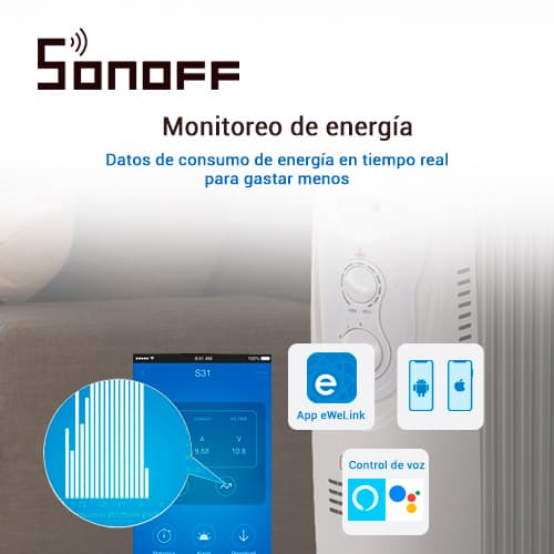 CONTACTO ON/OFF SONOFF S31 SMART INALAMBRICO WIFI PARA SOLUCION DE SMART HOME CON TEMPORIZADOR Y MONITOREO EN TIEMPO REAL DE ENERGIA PARA IOS Y ANDROID COMPATIBLE CON ALEXA/GOOGLE HOME/IFTTT WIFI 2.4GHZ HASTA 16AMP  - Miniatura 6