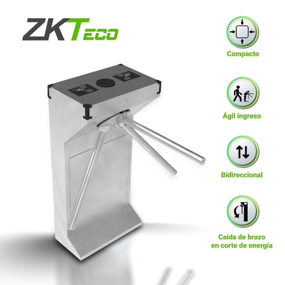 TORNIQUETE TRIPOIDE DE MEDIO CUERPO ZKTECO TS1000D BIDIRECCIONAL BAJO CONSUMO ACERO INOXIDABLE SISTEMA HASTA 30 ACCESOS POR MINUTO LIBERACION DE BRAZO EN CASO DE FALLA ELECTRICA SIN PANEL SIN LECTORA - Miniatura 2