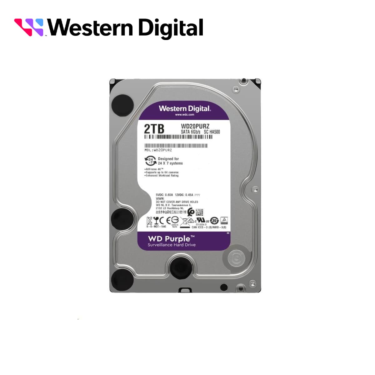 DISCO DURO DD 2TB SATA WD PURPLE WD23PURZ OPTIMIZADO PARA VIDEOVIGILANCIA COMPATIBLE CON DVRS Y NVRS DE CUALQUIER MARCA - Miniatura 3