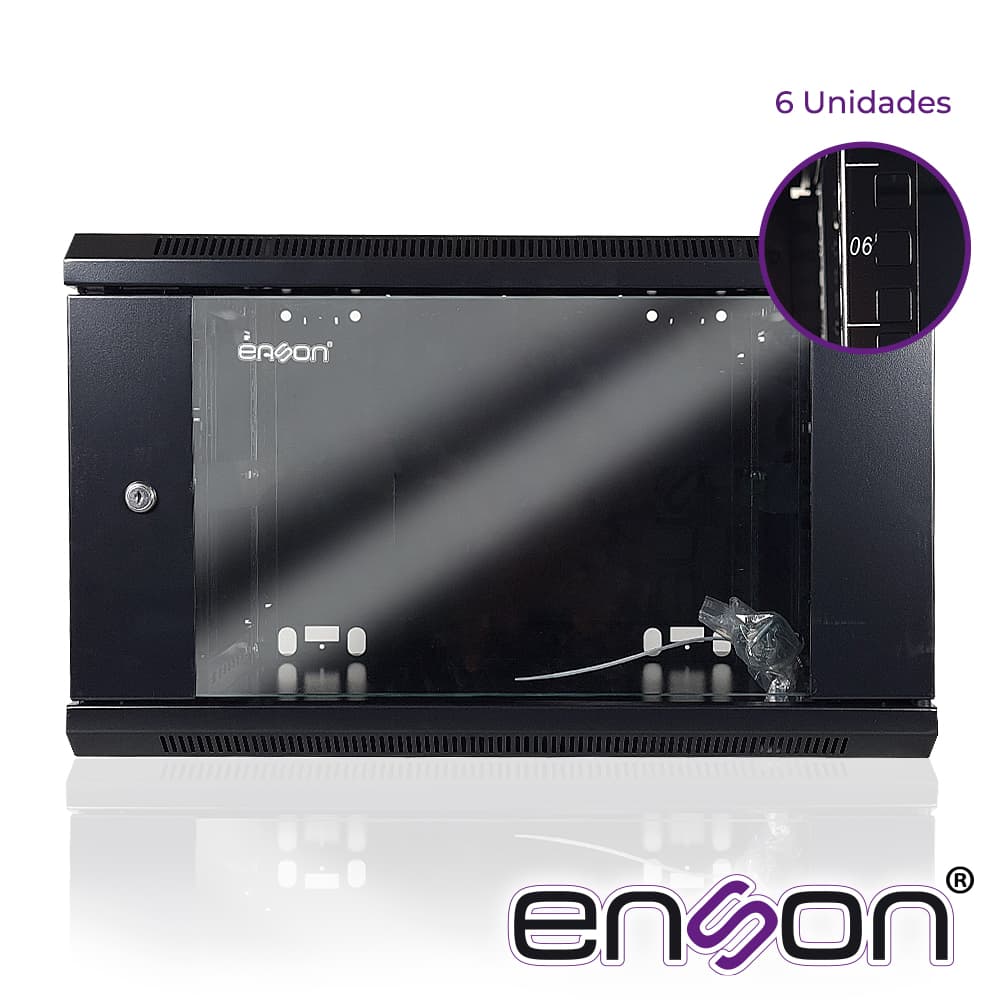 GABINETE DE PARED ENSON ENS-RKGB6UD 6UR PUERTA FRONTAL DE CRISTAL TEMPLADO CON CERRADURA DE SEGURIDAD RANURAS DE VENTILACION EN LA PARTE SUPERIOR PARA 2 VENTILADORES DE 11 CM 600X450X368MM, REQUIERE ENSAMBLAJE - Miniatura 3