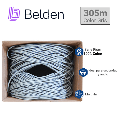 CABLE DE SEGURIDAD Y SONIDO BELDEN 5100UE 008U1000 / INTERIOR / GRIS / 2 CONDUCTORES / 14 AWG / MULTIFILAR / FORRO PVC / CMR - CL3R - FPLR / EN CAJA / 1,000 PIES 305 METROS - Miniatura 3