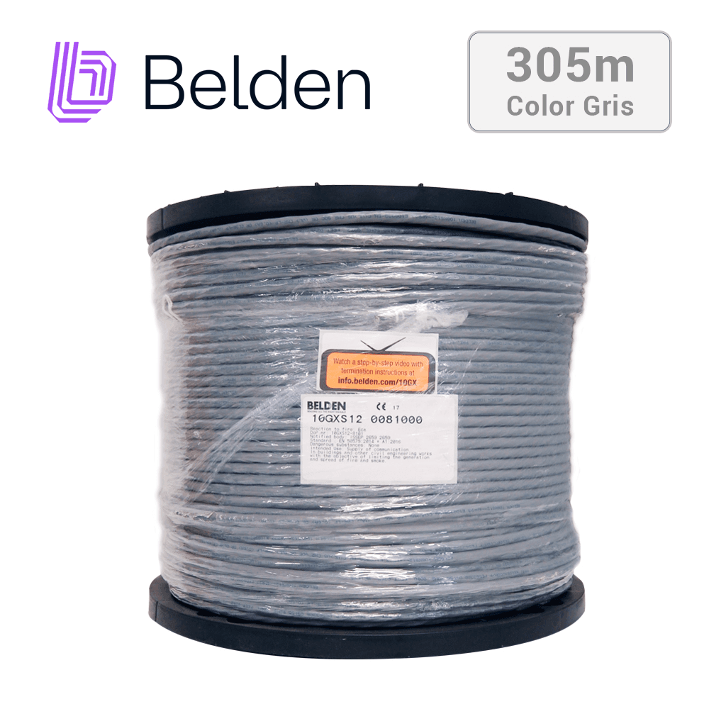 CABLE UTP CAT6A BELDEN 10GXS12 0081000 / INTERIOR / GRIS / 625MHZ / 4 PARES / 23 AWG / FORRO PVC / CMR / CERTIFICABLE / BOBINA / 1,000 PIES 305 METROS - Miniatura 5