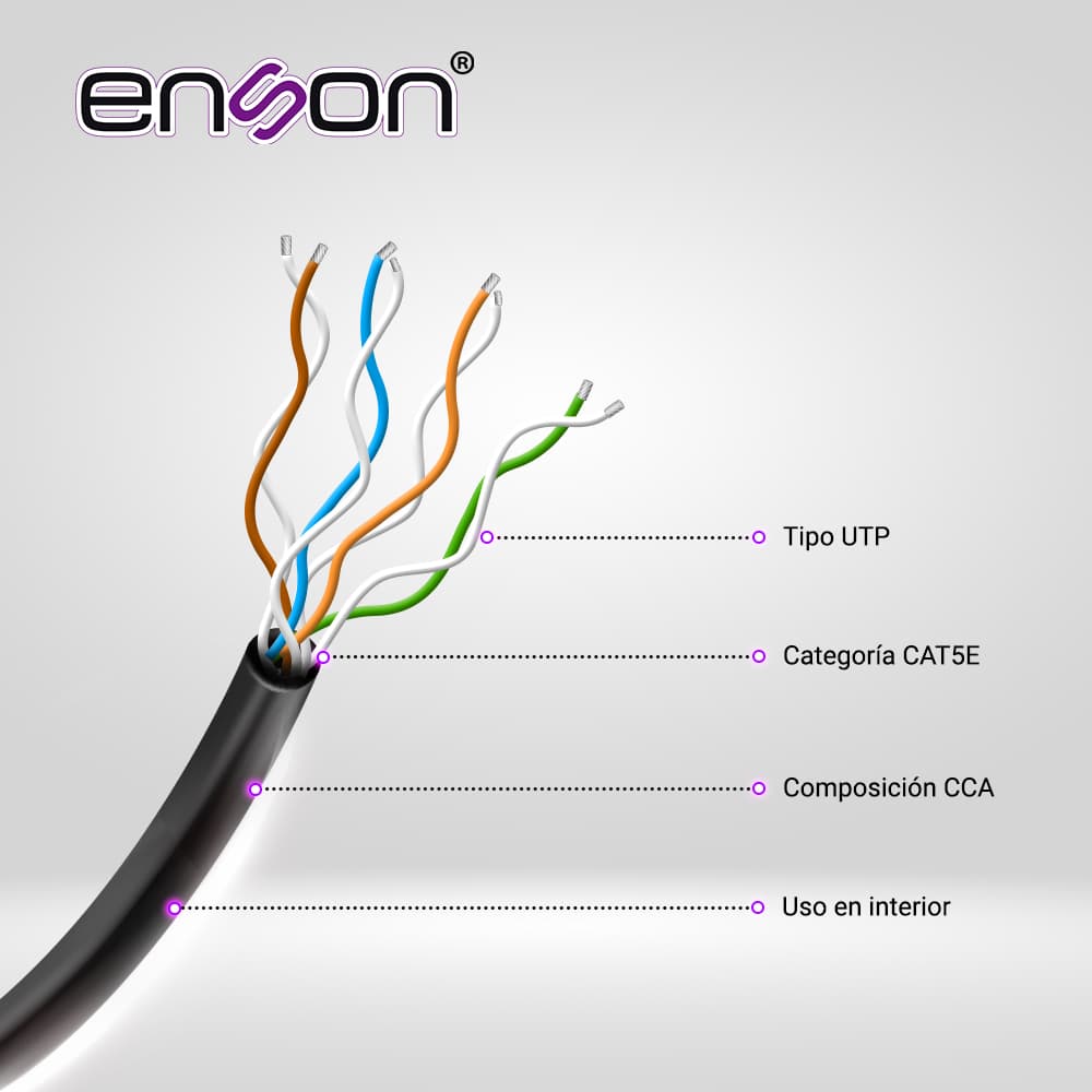 CABLE UTP CAT5E ENSON 12251B100 SERIE ECO CAL. 24AWG CCA BOBINA DE 100MTS  PVC NEGRO USO INTERIOR - Miniatura 3