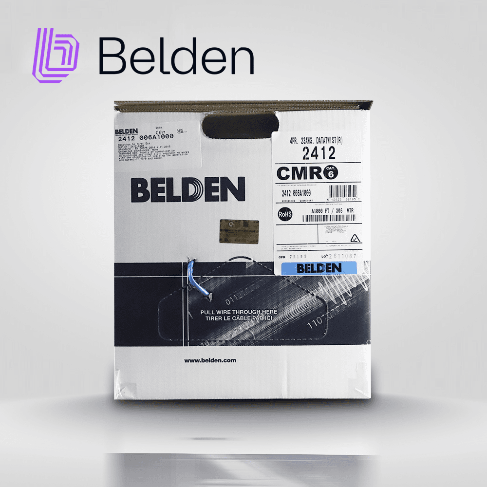 CABLE UTP CAT6+ BELDEN 2412 006A1000 / INTERIOR / AZUL / 350MHZ / 4 PARES / 23 AWG / FORRO PVC / CMR / CERTIFICABLE / BOBINA EN CAJA / 1,000 PIES 305 METROS - Miniatura 4