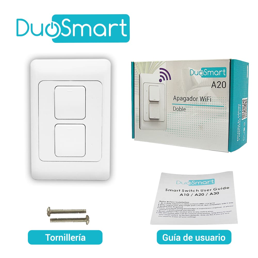 SWITCH APAGADOR WIFI 2.4 GHZ DUOSMART A20  DE 2 UNIDADES COMPATIBLE CON ALEXA Y GOOGLE HOME CON TEMPORIZADORES COMPATIBLE CON APP DUOSMART - Miniatura 6