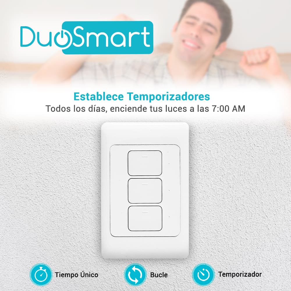 SWITCH APAGADOR WIFI 2.4 GHZ DUOSMART A30  DE 3 UNIDADES COMPATIBLE CON ALEXA Y GOOGLE HOME CON TEMPORIZADORES COMPATIBLE CON APP DUOSMART - Miniatura 3