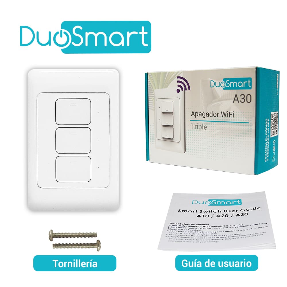 SWITCH APAGADOR WIFI 2.4 GHZ DUOSMART A30  DE 3 UNIDADES COMPATIBLE CON ALEXA Y GOOGLE HOME CON TEMPORIZADORES COMPATIBLE CON APP DUOSMART - Miniatura 6