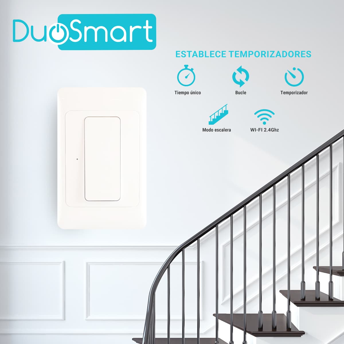 SWITCH APAGADOR DE ESCALERA WIFI 2.4 GHZ DUOSMART A40  COMPATIBLE CON ALEXA Y GOOGLE HOME CON TEMPORIZADORES COMPATIBLE CON ESCENAS DE AUTOMATIZACION EN CONJUNTO CON OTROS DISPOSITIVOS - Miniatura 4