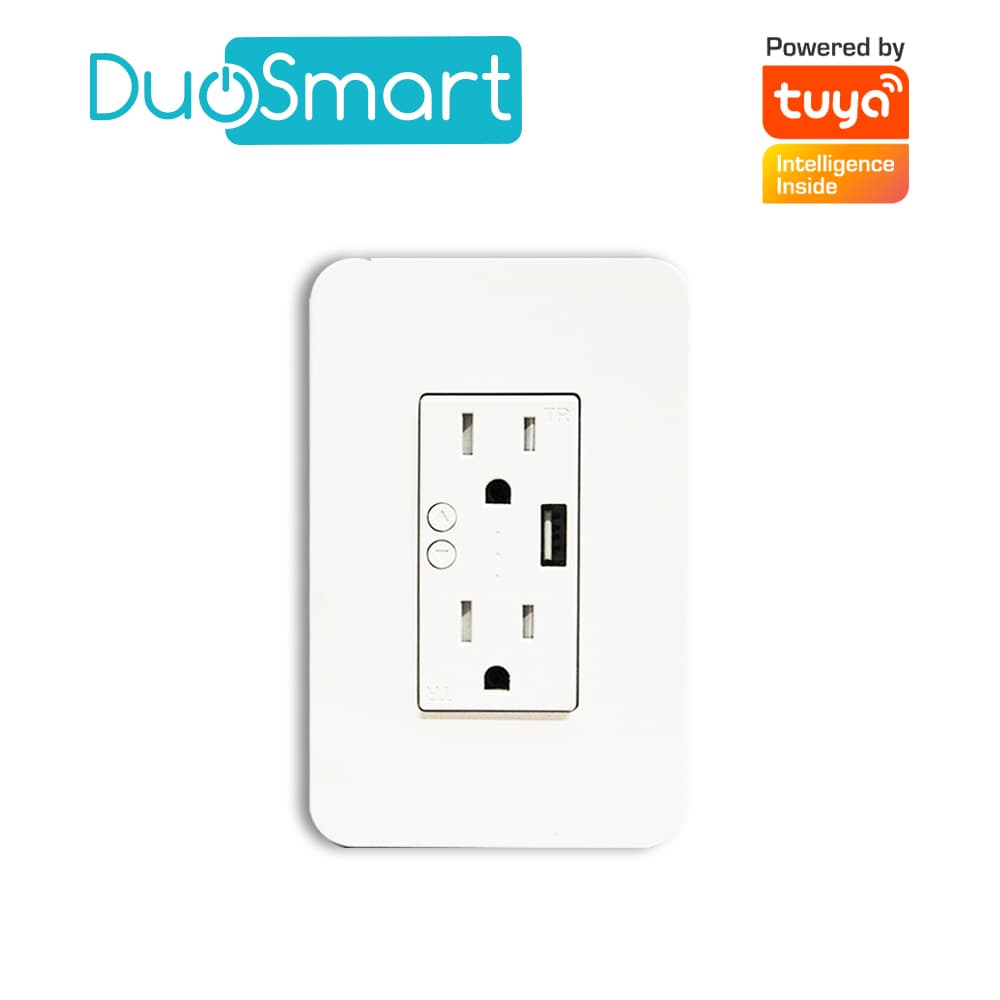 CONTACTO TOMACORRIENTE WIFI 2.4 GHZ DUOSMART A60 2 CONTACTOS Y 1 PUERTO USB PARA PARED MEDIDA ESTANDAR COMPATIBLE CON APP DUOSMART  - Miniatura 2