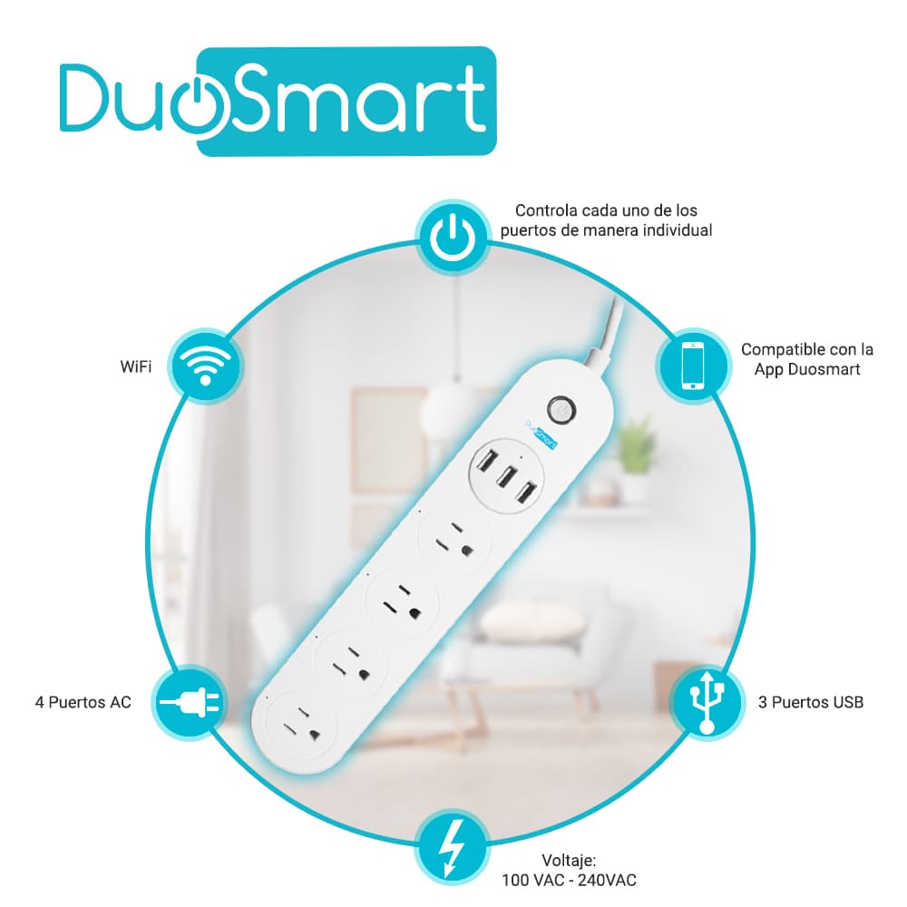 BARRA MULTICONTACTO WIFI DUOSMART B50 CON CONTROL INDEPENDIENTE DE CONTACTOS Y USB COMPATIBLE CON APP DUOSMART - Miniatura 3