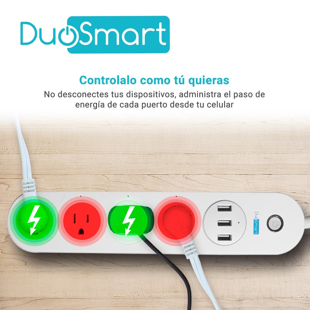 BARRA MULTICONTACTO WIFI DUOSMART B50 CON CONTROL INDEPENDIENTE DE CONTACTOS Y USB COMPATIBLE CON APP DUOSMART - Miniatura 6