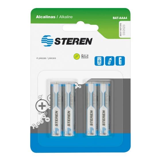 PAQUETE DE 4 BATERIAS ALCALINAS AAA DE 1,5 VOLTS STEREN BAT-AAA4 - Miniatura 2