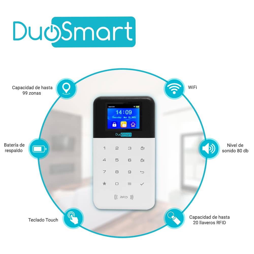 KIT ALARMA INALAMBRICA DUOSMART C30 COMUNICACION DUAL WIFI 2.4 GHZ RF 433.92 INCLUYE 1 PANEL CON TECLADO 1 PIR 1 MAGNETO 2 LLAVEROS MONITOREO EN APP DUOSMART **COMPATIBLE CON SENSORES DUOSMART C Y SIRENA INALAMBRICA** - Miniatura 3