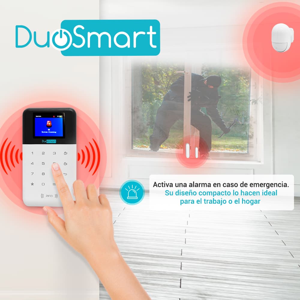 KIT ALARMA INALAMBRICA DUOSMART C30 COMUNICACION DUAL WIFI 2.4 GHZ RF 433.92 INCLUYE 1 PANEL CON TECLADO 1 PIR 1 MAGNETO 2 LLAVEROS MONITOREO EN APP DUOSMART **COMPATIBLE CON SENSORES DUOSMART C Y SIRENA INALAMBRICA** - Miniatura 5