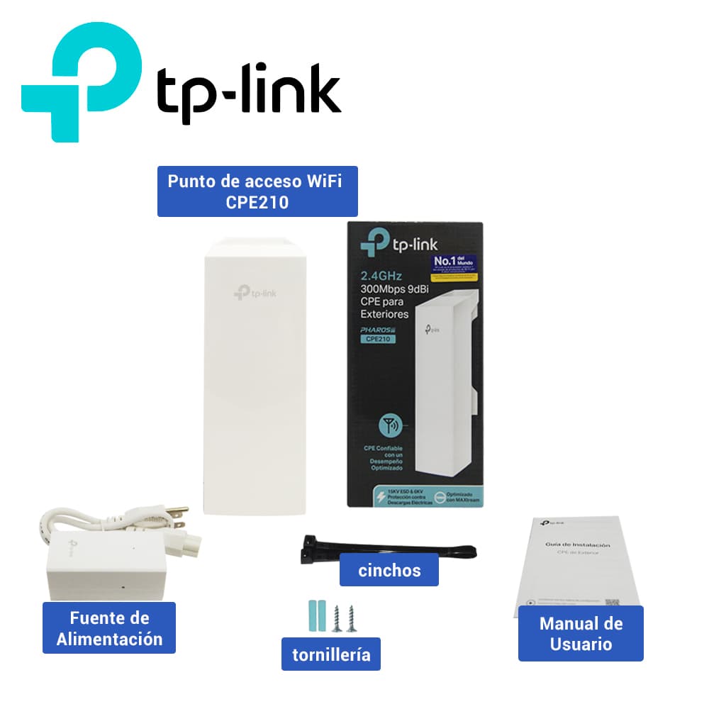 CPE DE EXTERIOR TP-LINK CPE210 USO EXTERIOR DE 2.4 GHZ A 300 MBPS ANTENA DIRECCIONAL DE 9 DBI POTENCIA DE 25 DBM - Miniatura 4