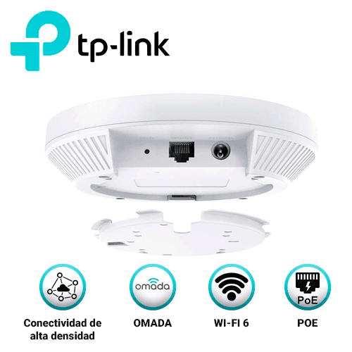 ACCESS POINT WI-FI 6 TP-LINK EAP620 HD AX1800/ MONTAJE EN TECHO / GESTION CENTRALIZADA OMADA SDN /ALIMENTACION POE 802.3 AF/AT / RED SEGURA DE INVITADOS CON CONEXION WI-FI DE FACEBOOK Y ACCESO SMS / 1 PUERTO ETHERNET GIGABIT / 5GHZ 1201MBPS / 2.4 GHZ - Miniatura 2