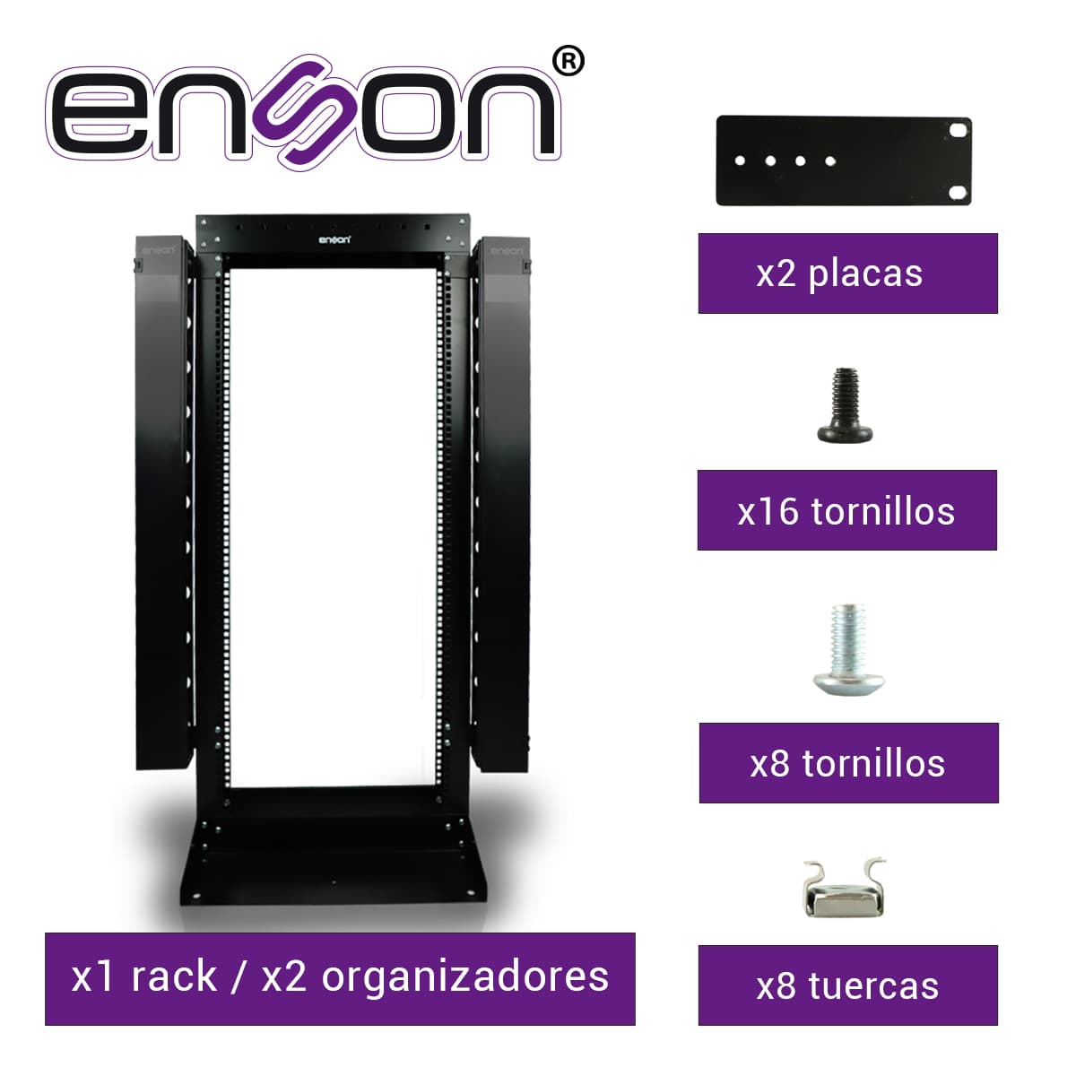 RACK VERTICAL ENSON ENS-RACK25UO DE 25UR DOS POSTES ORGANIZADOR VERTICAL INCUIDO EMPOTRABLE IDEAL PARA MONTAJE DE EQUIPOS DE RED Y CABLEADO ESTRUCTURADO, COMPATIBLE CON TODOS LOS ACCESORIOS DE RACKS Y GABINETES ENSON
 - Miniatura 5