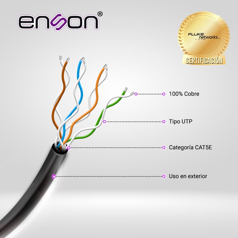 CABLE UTP CAT5E ENSON EPRO-CAT5E-OU FORRO PE 4 PARES CALIBRE 24 AWG 100% COBRE USO EXTERIOR BOBINA 1000 PIES 305 METROS
 - Miniatura 3