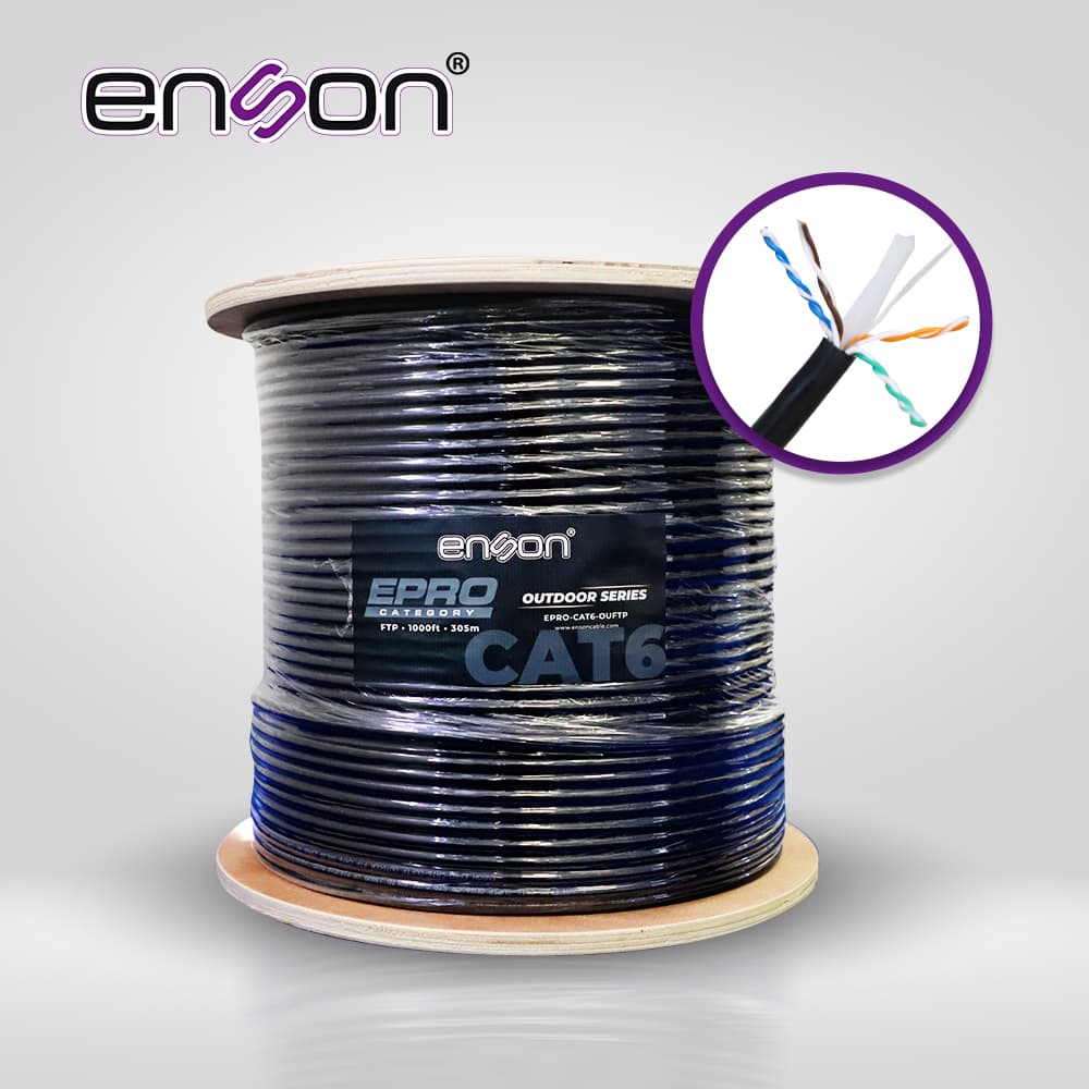 CABLE FTP CAT6 ENSON EPRO-CAT6-OUFTP FORRO PE BLINDADO 4 PARES CALIBRE 23 AWG 100% COBRE USO EXTERIOR BOBINA 1000 PIES 305 METROS - Miniatura 2