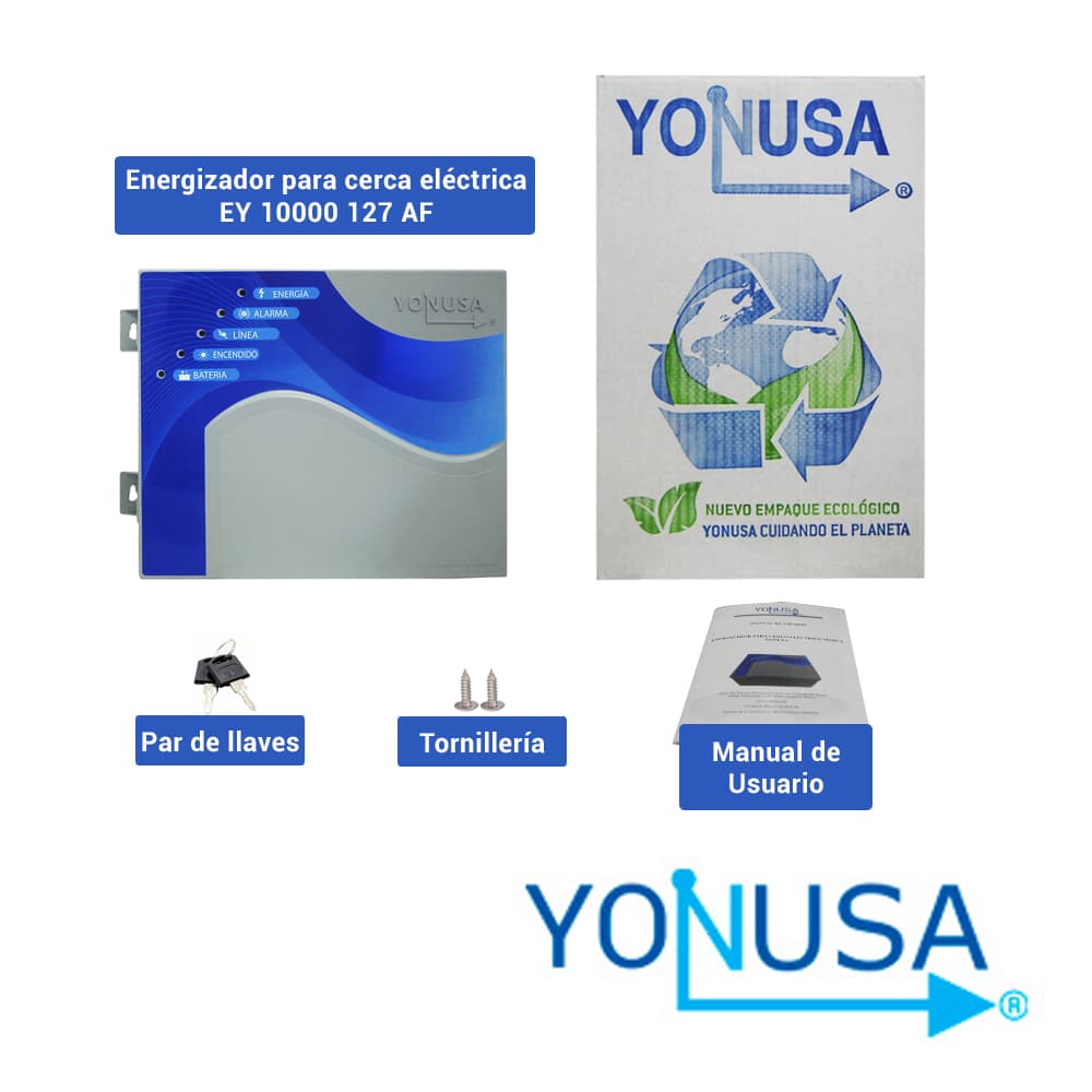 ENERGIZADOR DE CERCA ELECTRIFICADA ANTIPLANTAS YONUSA EY 10000 127 AF CON INTERFACE HASTA 2000 METROS PERIMETRALES O 10000 METROS LINEALES A 5 LINEAS - Miniatura 5