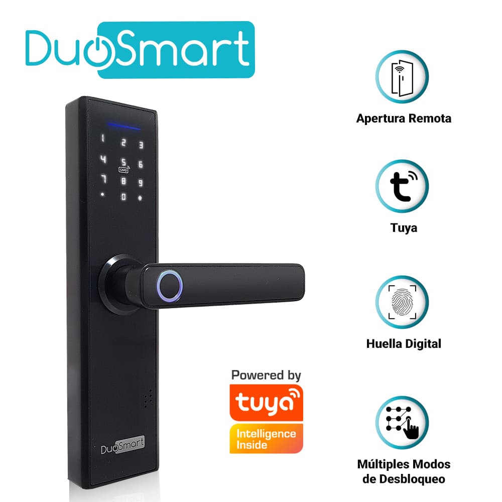 CERRADURA BIOMETRICA WIFI 2.4 GHZ DUOSMART F20 ACEPTA TARJETAS MF HUELLA DIGITAL CONTRASEÑA Y LLAVE  CON PUERTO DE ALIMENTACION EMERGENTE MICROUSB COMPATIBLE CON APLICACION DUOSMART - Miniatura 2