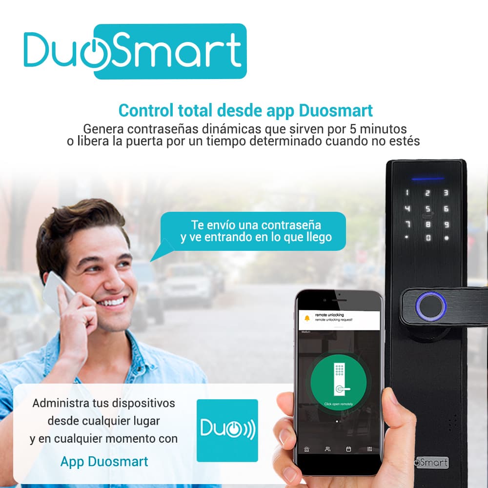 CERRADURA BIOMETRICA WIFI 2.4 GHZ DUOSMART F20 ACEPTA TARJETAS MF HUELLA DIGITAL CONTRASEÑA Y LLAVE  CON PUERTO DE ALIMENTACION EMERGENTE MICROUSB COMPATIBLE CON APLICACION DUOSMART - Miniatura 5