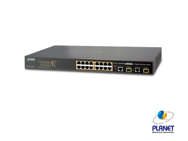 SWITCH ADMINISTRABLE PLANET FGSW-1816HPS / 16 PUERTOS RJ45 10/100 AUTO-MDI/MDI-X / PUERTOS INYECTOR POE 802.3AF/AT POE + / 2 PUERTOS RJ45 10/100/1000 MBPS MDI/MDIX / 2 PUERTOS SFP 1000 MBPS / 270 WATTS DE CONSUMO / RECINTO DE METAL / MONTAJE EN RACK. - Miniatura 2