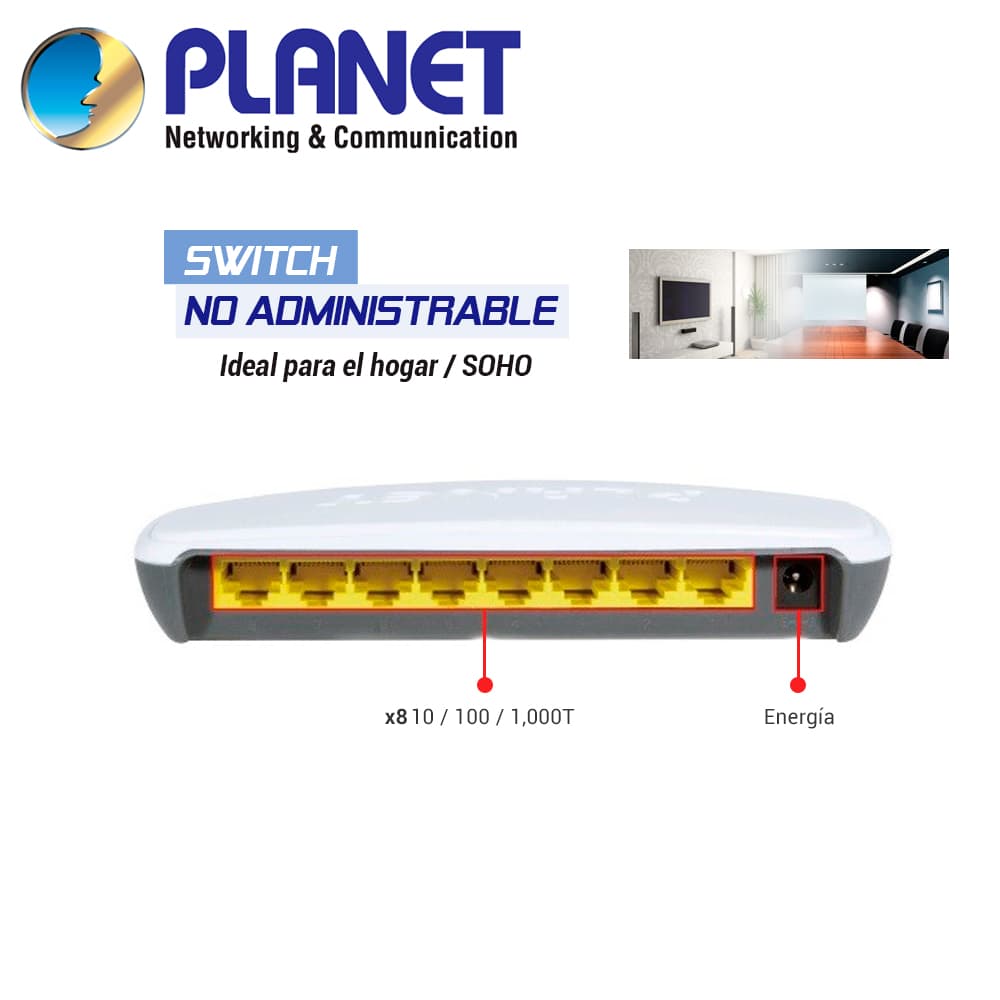 SWITCH NO ADMINISTRABLE PLANET GSD-804 / 8 PUERTOS 10/100/1,000MBPS / PLASTICO / ALIMENTACION 5VCD/1A - Miniatura 3