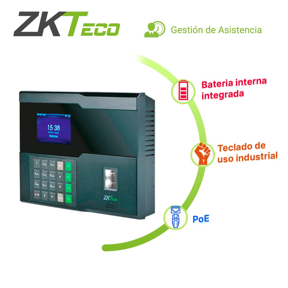 CONTROL DE ASISTENCIA CHECADOR ZKTECO IN05/ID ADMS BIOMETRICO SILKID 3000HUELLAS/10,000TARJETAS125KHZ/100,000REGISTROS TCPIP/POE /WIFI/RS232/BATERIA INTERNA **REQUIERE LICENCIA PARA BIOTIME PRO**  - Miniatura 2