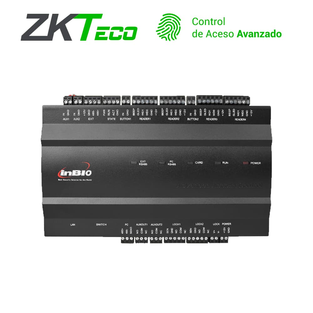 PANEL DE CONTROL DE ACCESO AVANZADO ZKTECO INBIO260 2PUERTAS/4LECTORAS/3000HUELLAS/30,000TARJETAS/100,000REGISTROS TCPIP/RS485/2 INPUT AUX COMPATIBLE CON LECTORAS SERIE KR Y FR SOFTWARE COMPATIBLE SIN COSTO ZKBIO CVACCESS - Miniatura 2