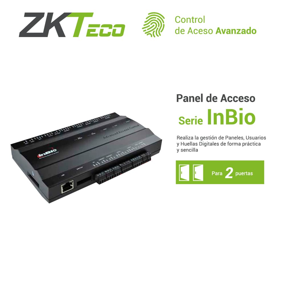 PANEL DE CONTROL DE ACCESO AVANZADO ZKTECO INBIO260 2PUERTAS/4LECTORAS/3000HUELLAS/30,000TARJETAS/100,000REGISTROS TCPIP/RS485/2 INPUT AUX COMPATIBLE CON LECTORAS SERIE KR Y FR SOFTWARE COMPATIBLE SIN COSTO ZKBIO CVACCESS - Miniatura 3