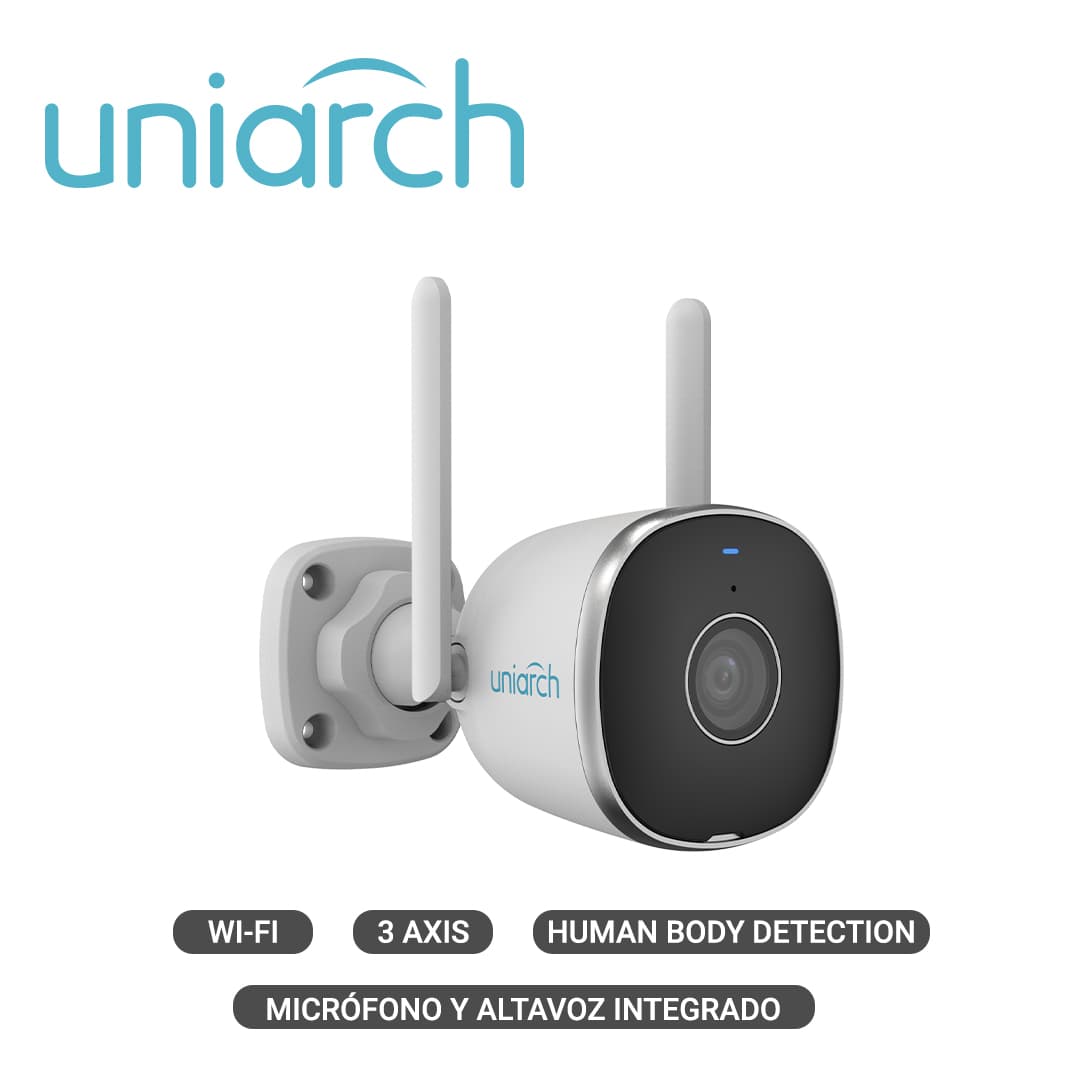 CAMARA IP BULLET WIFI 2.4 GHz CLOUD GRATUITO 7 DIAS UNIARCH Uho-B2R-M2F3 / 2MP / FULLHD / ULTRA265 / 12 VCD / DWDR / 3 AXIS / LENTE FIJO DE 2.8 MM / IR INTELIGENTE HASTA 20M / MICROFONO Y ALTAVOZ INTEGRADO / HUMAN BODY DETECTION / AUDIO DETECTION / R - Miniatura 2