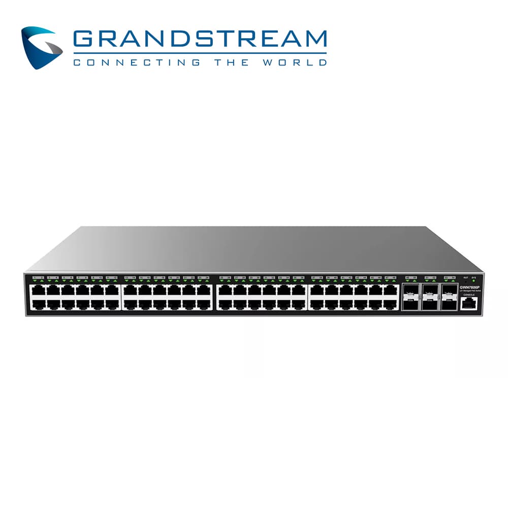 SWITCH ADMINISTRABLE POE+ GRANDSTREAM GWN7806P / 48 PUERTOS 10/100/1,000MBPS / 48 PUERTOS POE+ AF/AT / 6 PUERTOS SFP+ 10GIGABIT / 1 PUERTO DE CONSOLA / QOS / ARP / FILTRADO MAC / VLAN / MODO STACKING HASTA 16 / ADMINISTRACION GWN CLOUD - Miniatura 3