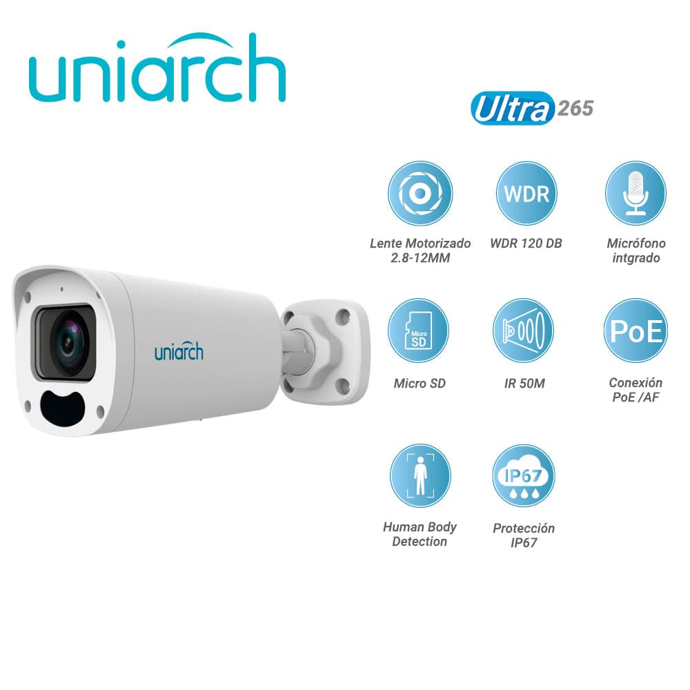 CAMARA IP BULLET UNIARCH IPC-B315-APKZ / 5 MP/ ULTRA265 / LENTE MOTORIZADO 2.8-12 MM / WDR 120 DB / MICROFONO EMBEBIDO / RANURA PARA MICRO SD HASTA 256 GB / IR 50M / POE AF / 12 VCD / ANALITICA HUMAN BODY DETECTION / IP67 - Miniatura 3