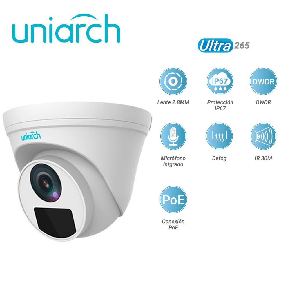CAMARA IP DOMO UNIARCH TURRET IPC-T125-APF28 / 5MP / ULTRA265 / LENTE 2.8 MM / IP67 / DWDR / MICROFONO INTEGRADO / DIGITAL DEFOG / IR 30M / POE Y 12VCD - Miniatura 4