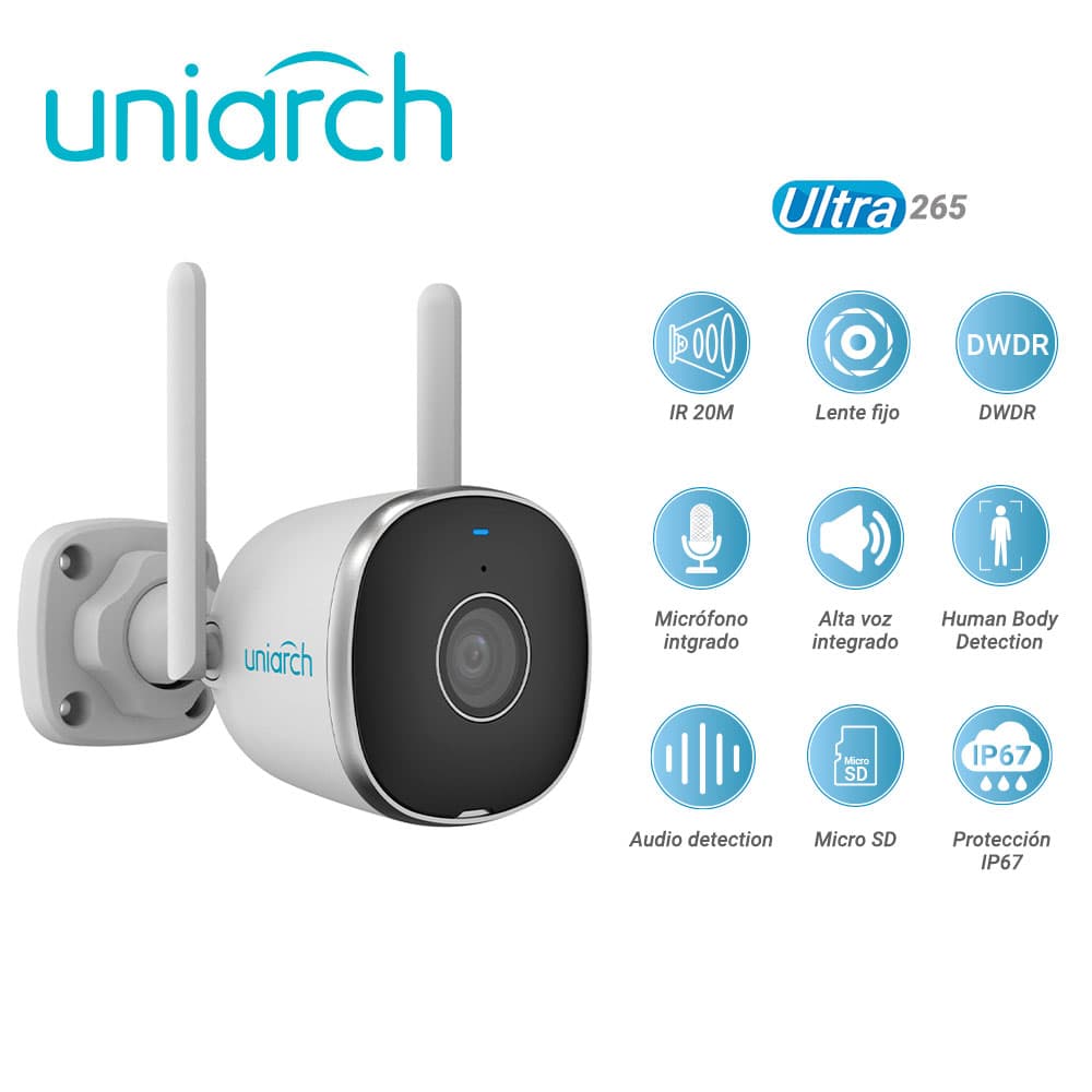 CAMARA IP BULLET WIFI 2.4 GHz CLOUD GRATUITO 7 DIAS UNIARCH Uho-B2R-M2F3 / 2MP / FULLHD / ULTRA265 / 12 VCD / DWDR / 3 AXIS / LENTE FIJO DE 2.8 MM / IR INTELIGENTE HASTA 20M / MICROFONO Y ALTAVOZ INTEGRADO / HUMAN BODY DETECTION / AUDIO DETECTION / R - Miniatura 5