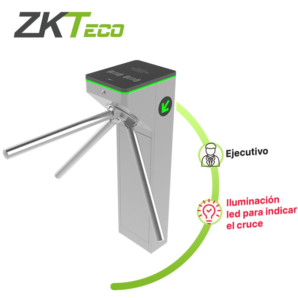 TORNIQUETE TRIPODE COMPACTO FABRICADO EN ACERO CON DISEÑO EJECUTIVO MTS1000 ZKTECO SU CUBIERTA ACRILICA PERMITE INSTALAR LECTORAS DE TARJETAS PASO BIDIRECCIONAL CUENTA CON PICTOGRAMAS LED A LOS COSTADOS QUE INDICAN EL SENTIDO DEL CRUCE SISTEMA DE CAI - Miniatura 2