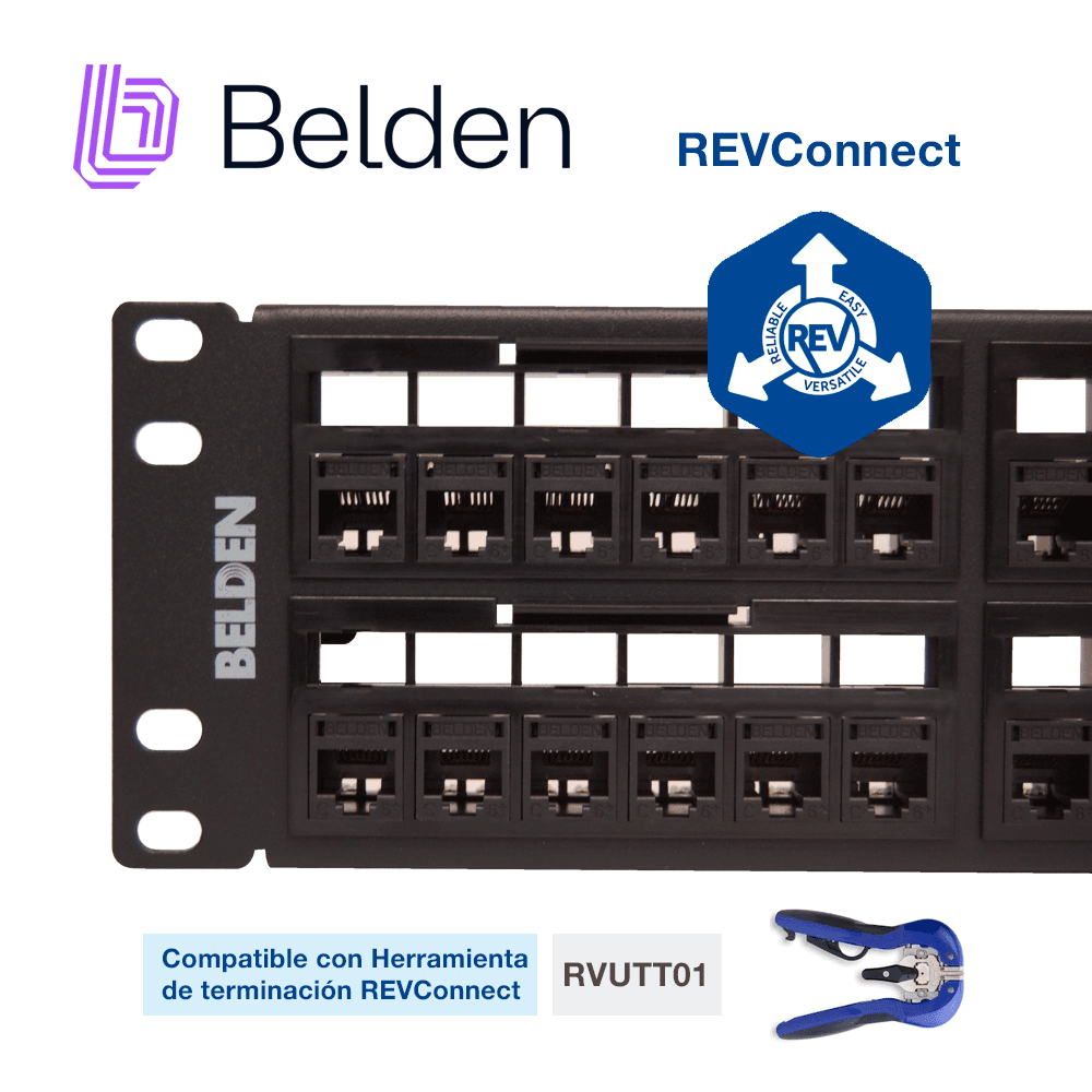 PATCH PANEL REVCONNECT CAT6+ BELDEN RV6PPF2U48BK / NEGRO / 48 PUERTOS / 2UR / PRECARGADO / PIEZA - Miniatura 4
