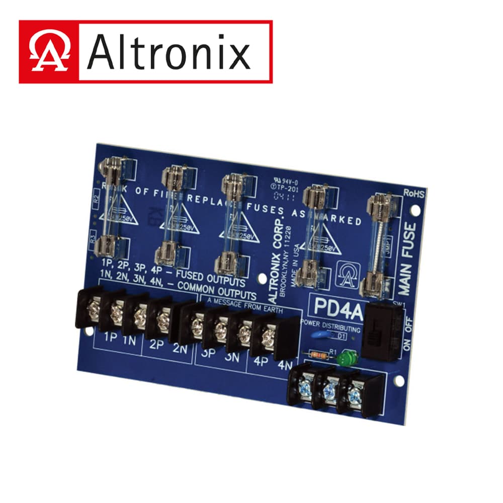 MODULO DISTRIBUIDOR DE ENERGIA / ALTRONIX PD4 / 4 SALIDAS CON FUSIBLE HASTA 28 VCA O VCC/CUENTA CON INDICADOR LED DE ENCENDIDO - Miniatura 2