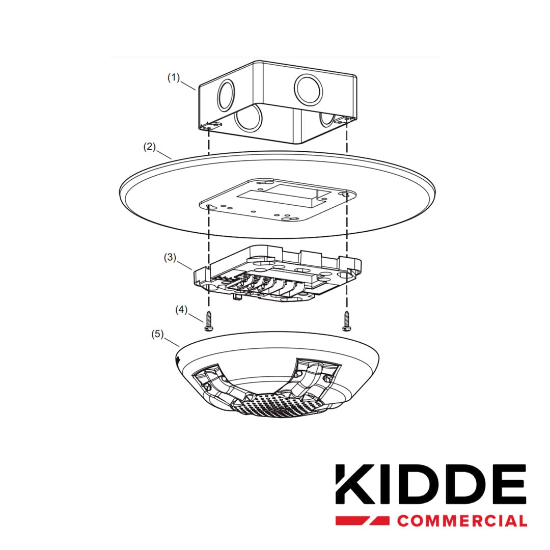 SIRENA CON ESTROBO DE TECHO, 15-115 CD, MARCA KIDDE, EGCAVRF, ROJA, CON LA PALABRA FIRE. PLACA DE CABLEADO INCLUIDA. - Miniatura 6