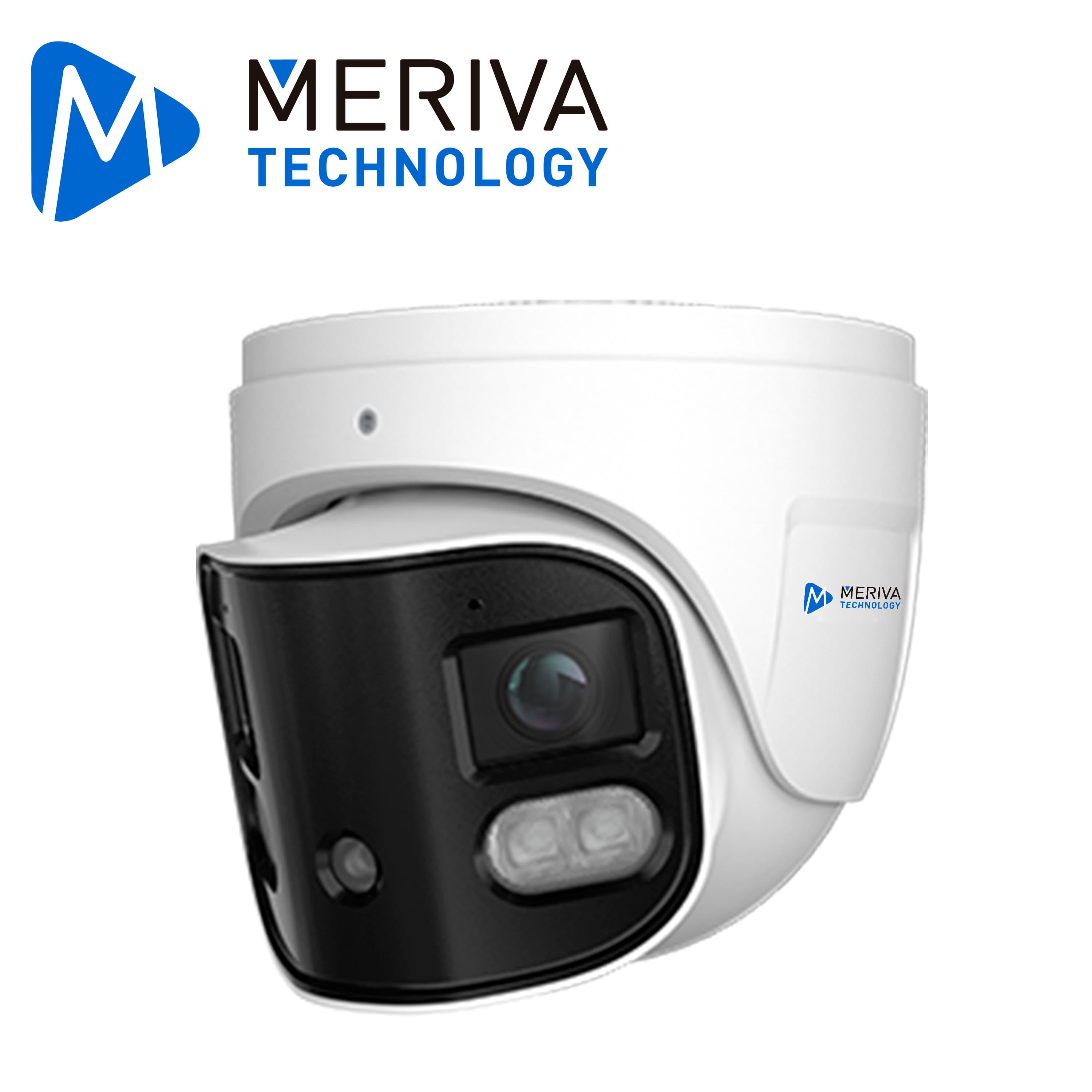 CAMARA IP TURRET PANORAMICA 180 GRADOS MERIVA TECHNOLOGY MTP-204 / 8 MP / H.265+ / 2 LENTES 2.8MM / 30M IR / 20M LUZ BLANCA / IP66 / 12 VCD / POE / SOPORTA MICRO SD HASTA 256 GB (NO INCLUIDA) / 1 ENTRADA + 1 SALIDA DE AUDIO / 1 ENTRADA + 1 SALIDA DE  - Miniatura 2